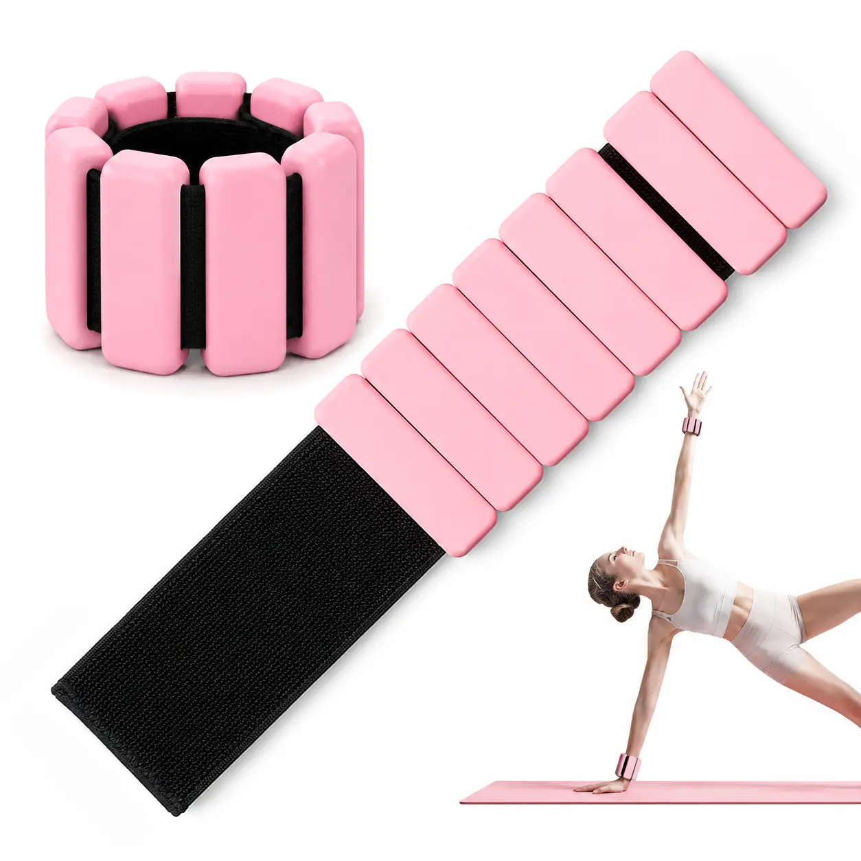 Unisex Adjustable Silicone Bangle-Style Wrist Ankle Weights, 2 lbs Pair for Arm & Leg Strength Training, Pilates, Gym Workouts