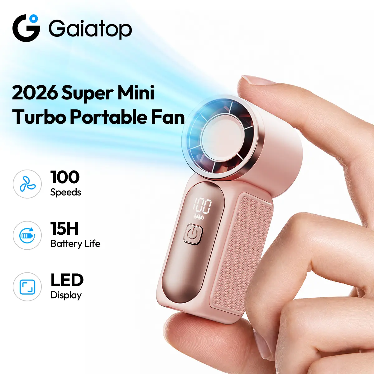 [15H Long Battery Life | 1-100 Speed Turbo] GAIATOP HF-18 Super Mini Handheld Fan, Portable Pocket Fan with Digital Display for Eyelash & Makeup Drying, Hot Flashes, USB Rechargeable Travel Accessory, Gift tiktokshopbacktoschool