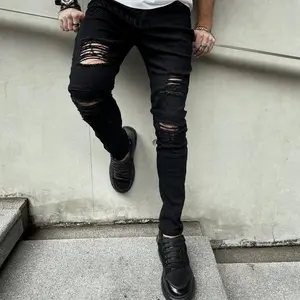 Men's Stylish Ripped Stretch Skinny Biker Jeans Male HipHop Style Black Holes Pencil Denim Pants For Men's Jean Trousers Menswear Beige Streetwear Washed Casual Fathersdaygift 1820 Plain