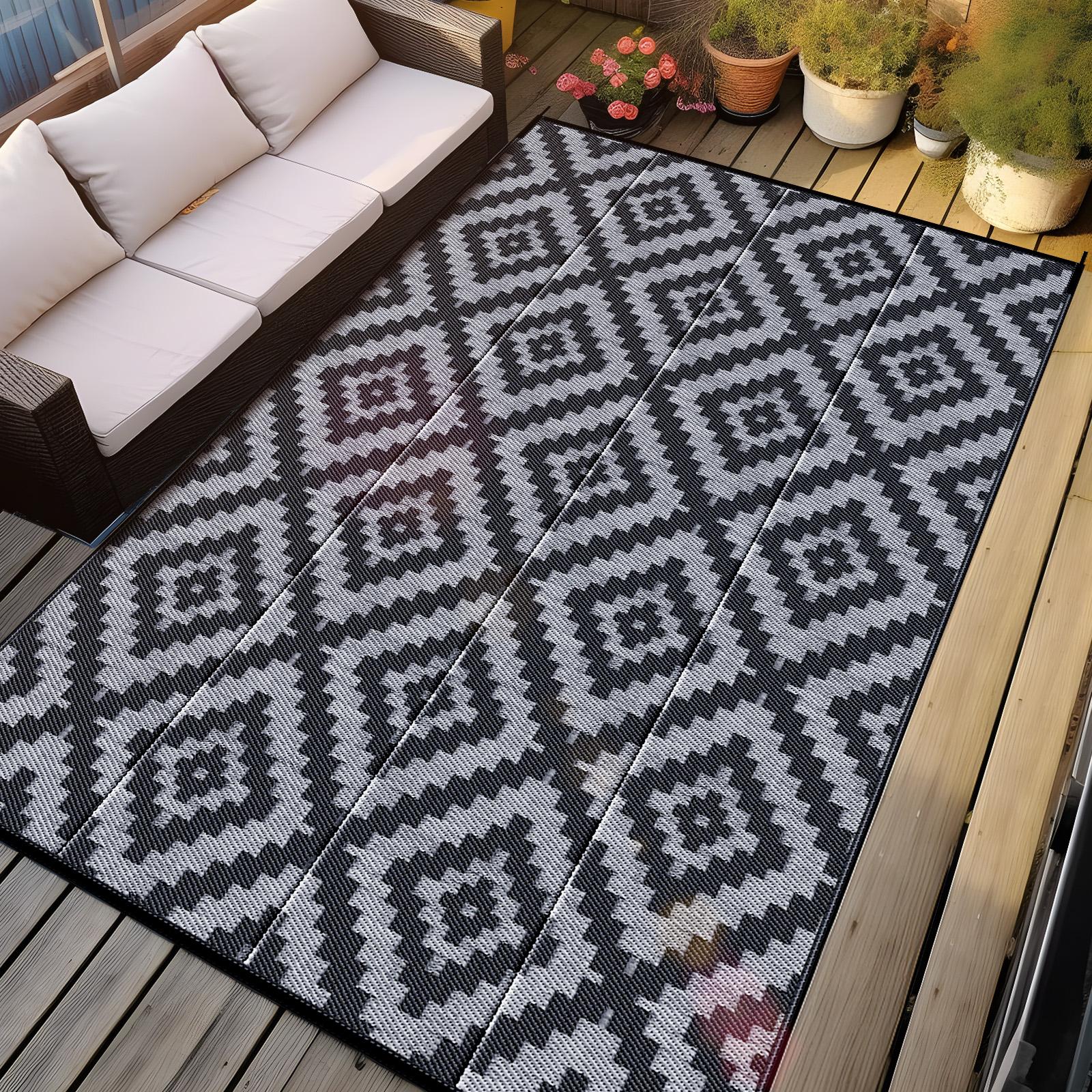 Outdoor Rug 5x8 ft Waterproof Patio Rug Area Rug for Living Room Outdoor Carpet for Patio Balcony Picnic Beach Boho Grey