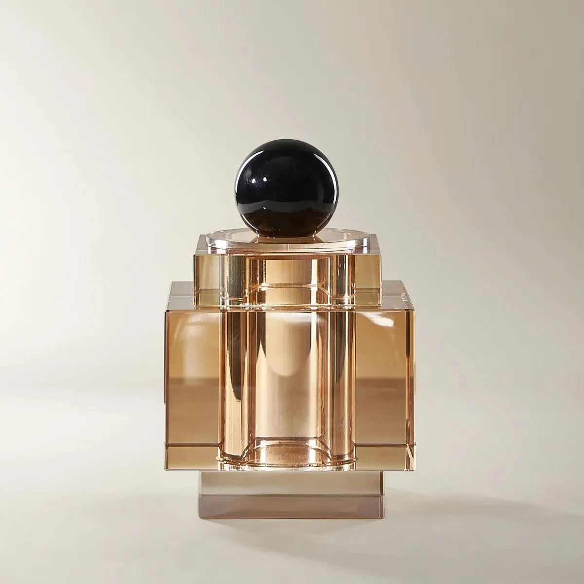 Z Gallerie Luxury Amber-Graphite Faceted Glass Perfume Bottle - 3.75x3.75x5.25in, Sculptural Silhouette, Gift Box, Fragrance Jar for Eau de Parfum & Empty Vial Storage, Home Organizer, Luxe Twist, 3.75"W X 3.75"D X 5.25"H