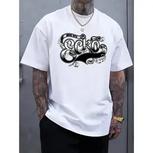 Unisex Casual Ecko Graphic Print T-Shirt - White, Short Sleeve, Round Neck, Regular Fit, Summer Winter Holiday Tee with Intricate Black Design, Casual Wear | Graphic Print Tee | Slight Stretch Fabric