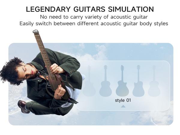 Donner HUSH-I PRO Acoustic-Electric Travel Guitar Kit with Sound Effects, Gradient Colors, USB-C Fast Charging