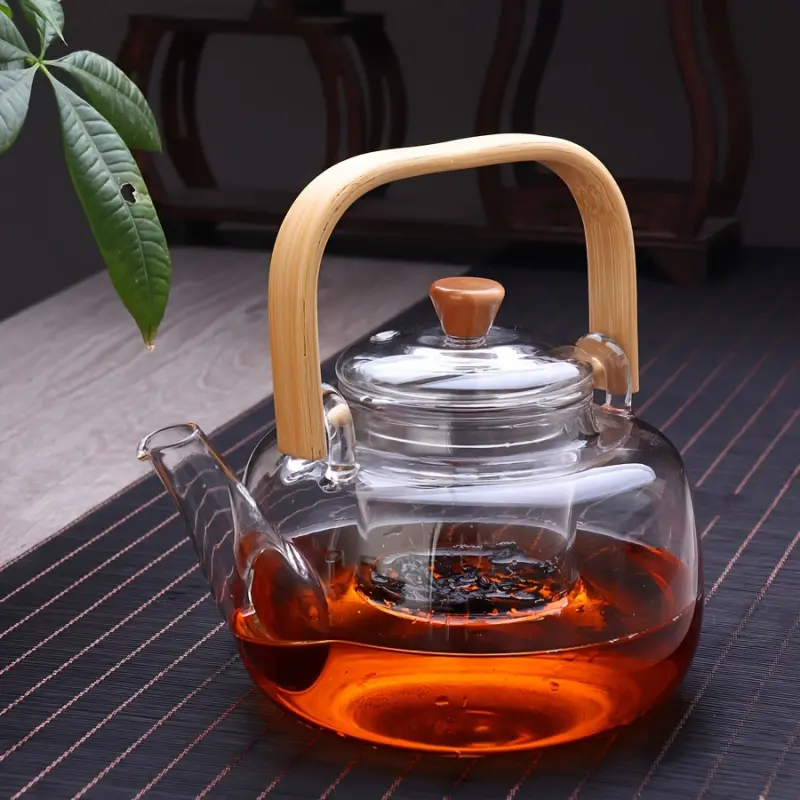 1 PC  High Borosilicate Glass Teapot with Bamboo Handle Detachable Infuser for Boiling and Brewing Flower and Herbal Tea Home Use Glass Tea Kettle
