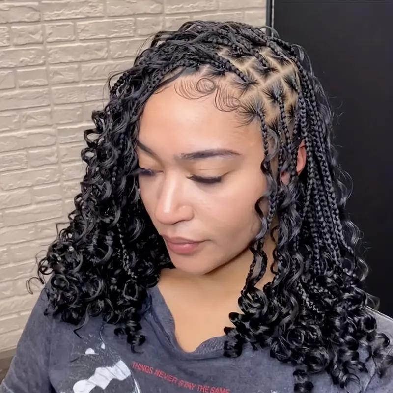 Bohemian Goddess 16 Inch Full Lace Wig with Natural Looking Braids and Curly Ends for Everyday Wear Box Braids Wigs