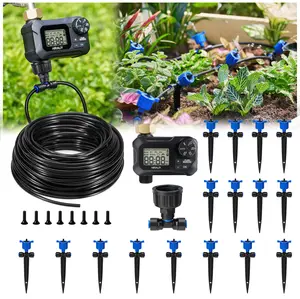 HIRALIY Pressure Compensating Irrigation System with Garden Timer, New Quick Connector Garden Watering System, Irrigation Kit for Plants, Watering Regularly by Timer