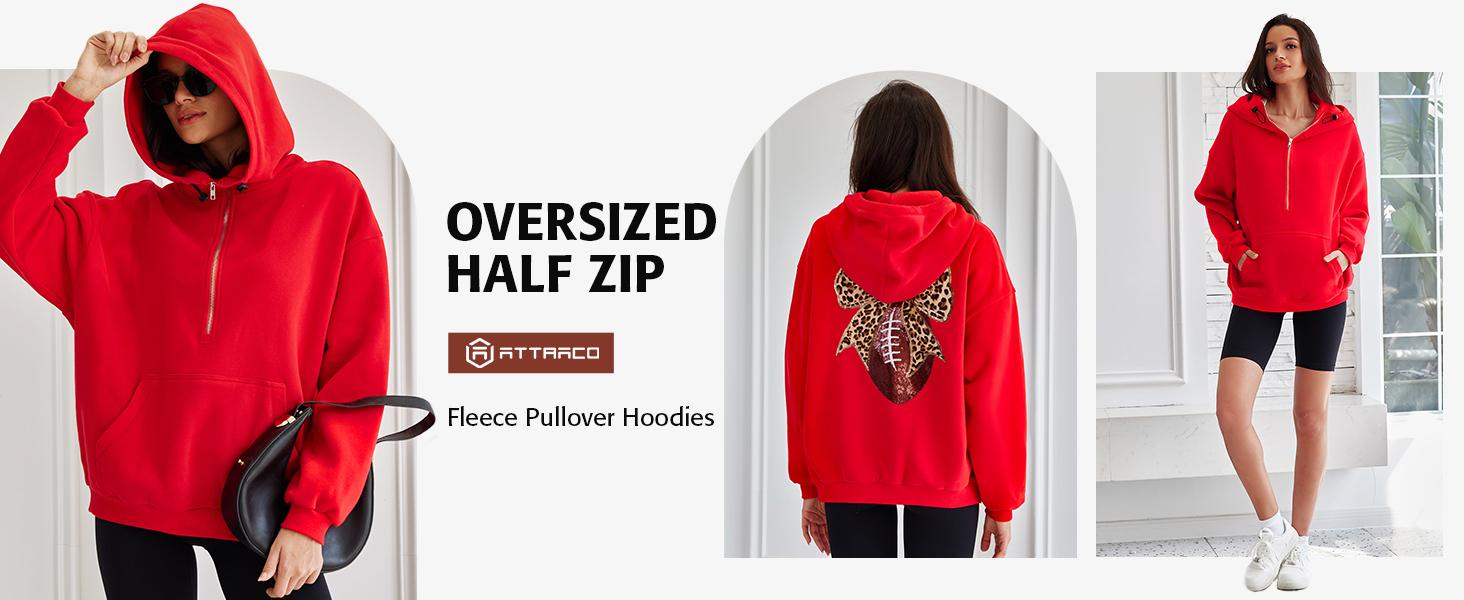 Women's Gameday Football Sequin Oversized Half Zip Fleece Pullover   Hoodies Long Sleeve Fashion Half Zip Sweatshirt Fallfreshness Winter 2025