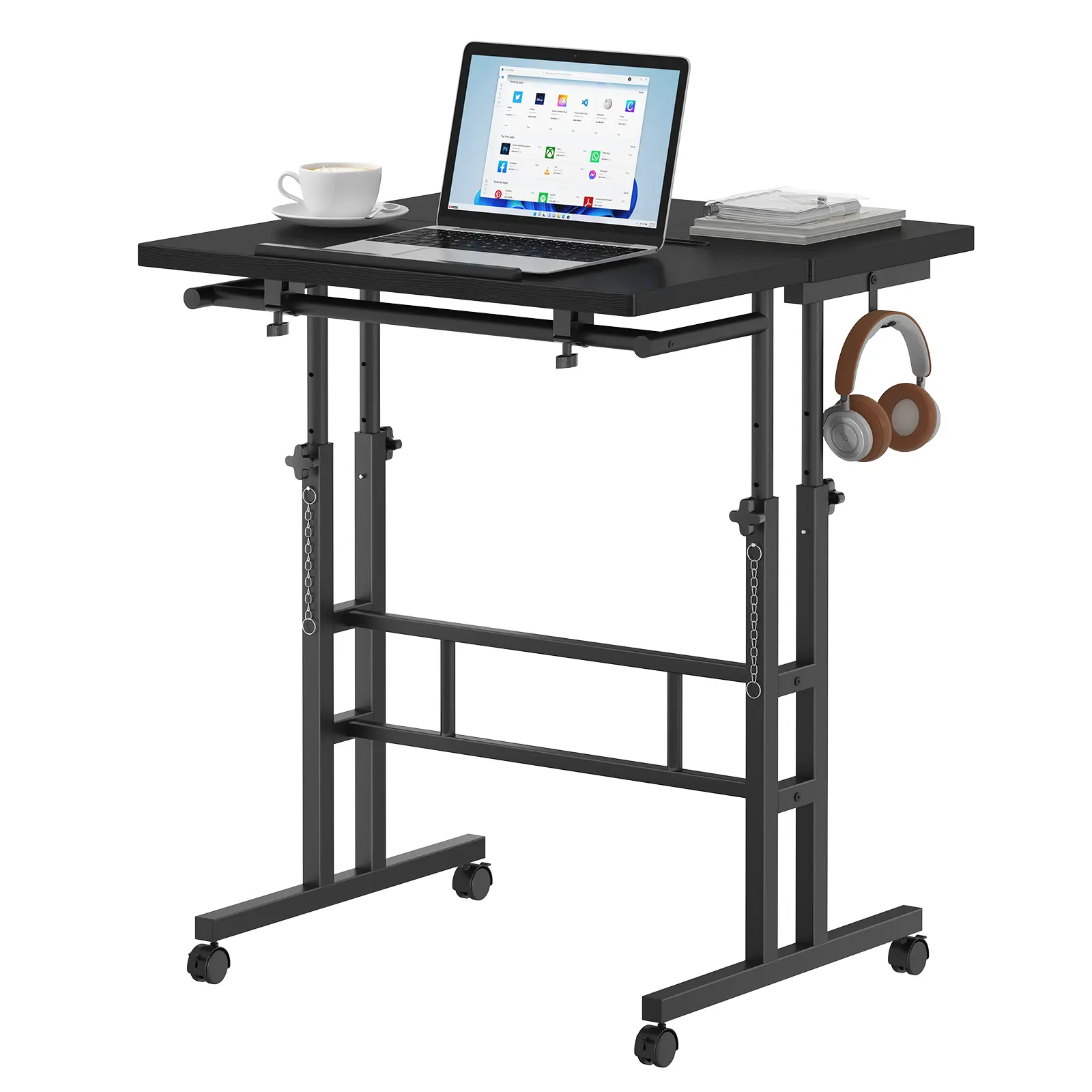 Split Top Rolling Standing Desk, Mobile Laptop Desk, Manual Height Adjustable Workstation on Wheels, Sit Stand Office Table, Walking Pad Study Desk