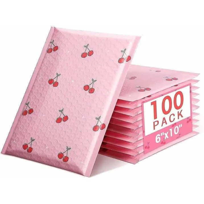 Pink Poly Bubble Mailers (6x10 In, 100 Pack) - Self-Sealing Custom Synthetic Padded Envelopes with Tamper-Evident Enclosure, Puncture-Resistant, Waterproof, Peel-Seal Fast for Small Business Shipping, Customer Package Protection