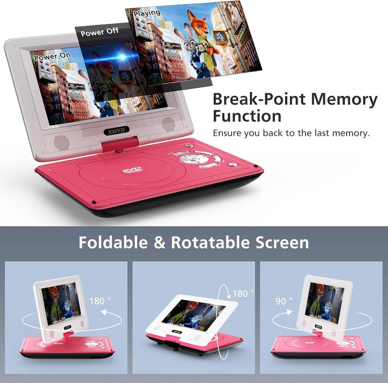 11.5" Portable DVD Player for Kids Car 9.5" Swivel HD Screen 4-6 Hours Battery Sync TV SD USB Disc Formats Dual Speakers Red Audio System rechargeable leather cd player Compact karaoke machine cd player portable boombox card  v  d  player