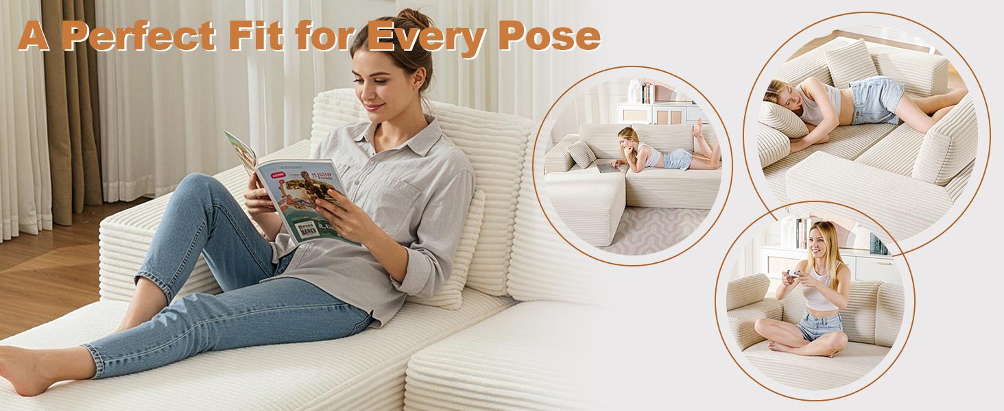 Modular Sectional Cloud Couch for Living Room,Modern Boneless Couche Set with Plush Corduroy,Comfy Floor Sofa with Memory Foam,Stupendous U Shaped Sofa with Chaise,No Assembly Required