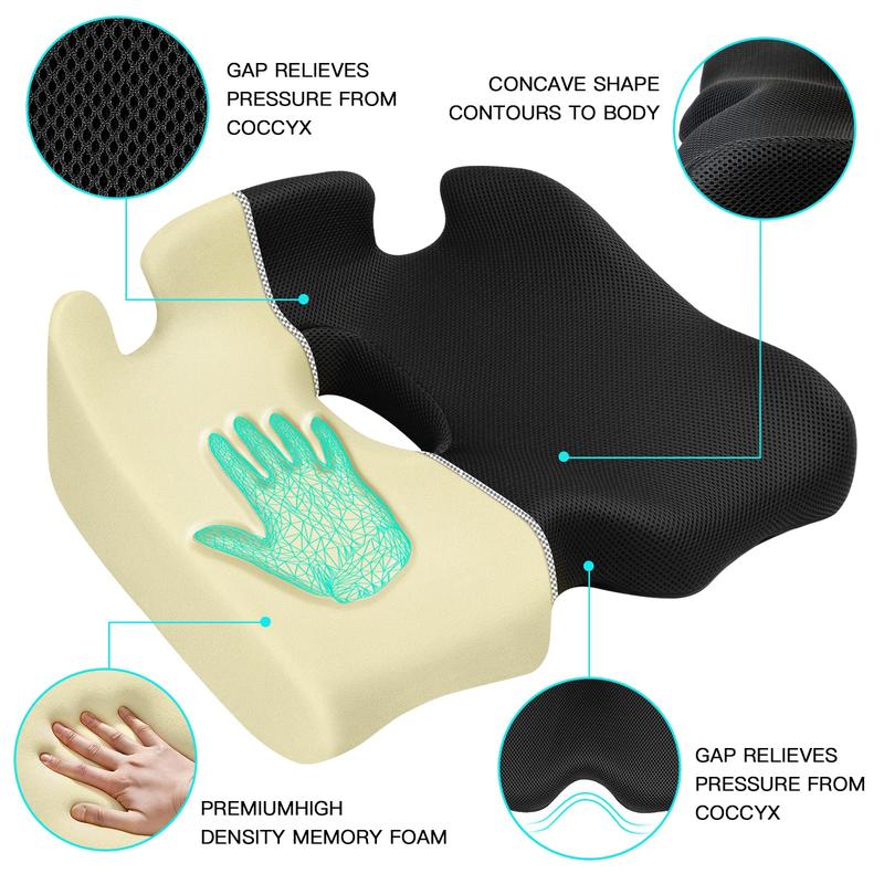 Benazcap Ergonomic Memory Foam Seat Cushion - Non-Slip & Pressure Relief for Sciatica & Tailbone Pain-Firm Coccyx Pad for Long Sitting,Posture Chair-Adjustable Height & Portable Design-Ideal Gift for Friends & Bosses