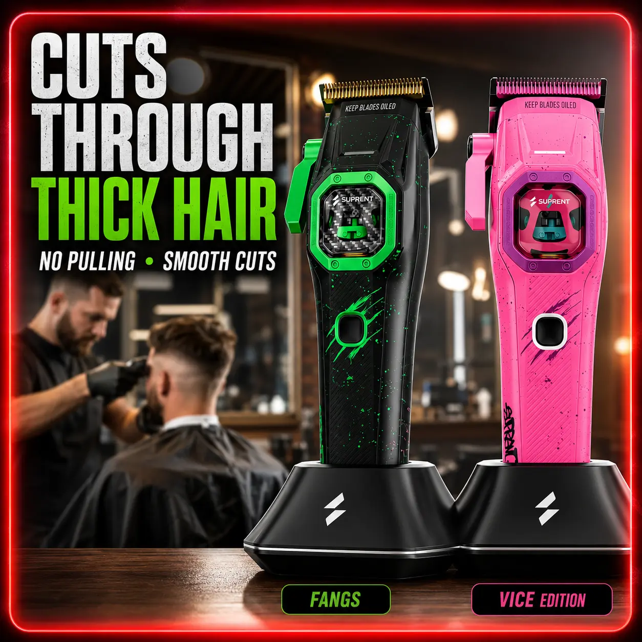 Suprent FANGS Vector Clipper - 13000 RPM AI Controlled Motor, Unique U-Shape Blade, Dual Mode Lever, LED Light, Smooth Lightweight Professional Barber Equipment for Barbers, Home Haircut Mens Gift, Mens Gifts,back to school,back to school haul