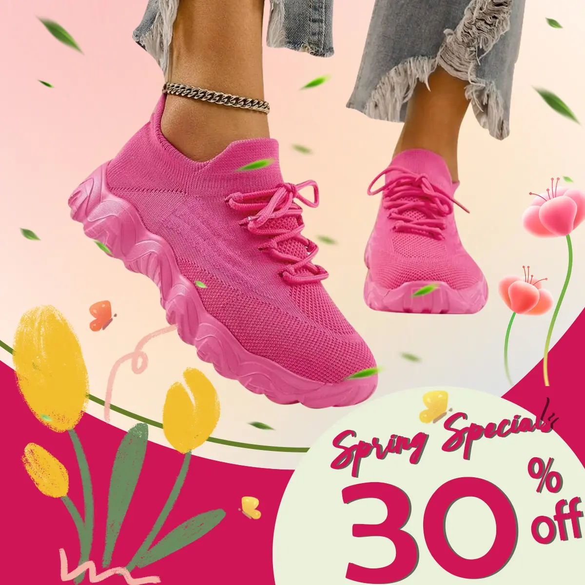 Women's Rose Pink Solid Knitted Athletic Low-Top Lace-Up Sneakers Trainers - Trendy Fashion Casual Lightweight Comfortable-Fit Shoes for Summer Training