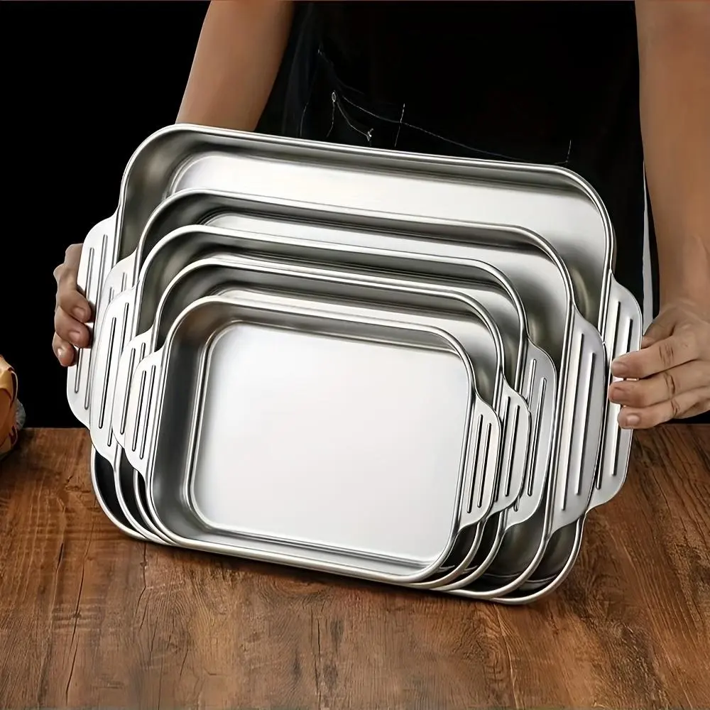 Stainless Steel Baking Tray, 3 Counts Multipurpose Durable Non-stick Baking Tray, Kitchen Tool for Home Dining Room Barbecue Baking House, Bakeware