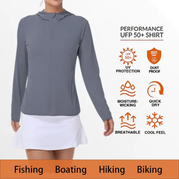 Women’s UPF 50+ Sun Protection Hooded Long-Sleeve Shirt, Anti-Rash, Lightweight Outdoor UV Jacket/Shirt, Available in Multiple Colors