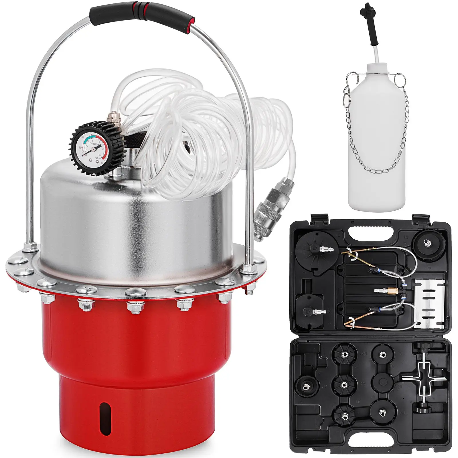 Pneumatic Air Pressure Brake Bleeder Tool Kit, Steel Construction, 1.3 gal, 10-40psi, 4.5cfm at 30 psi for Garage Workshop Mechanics