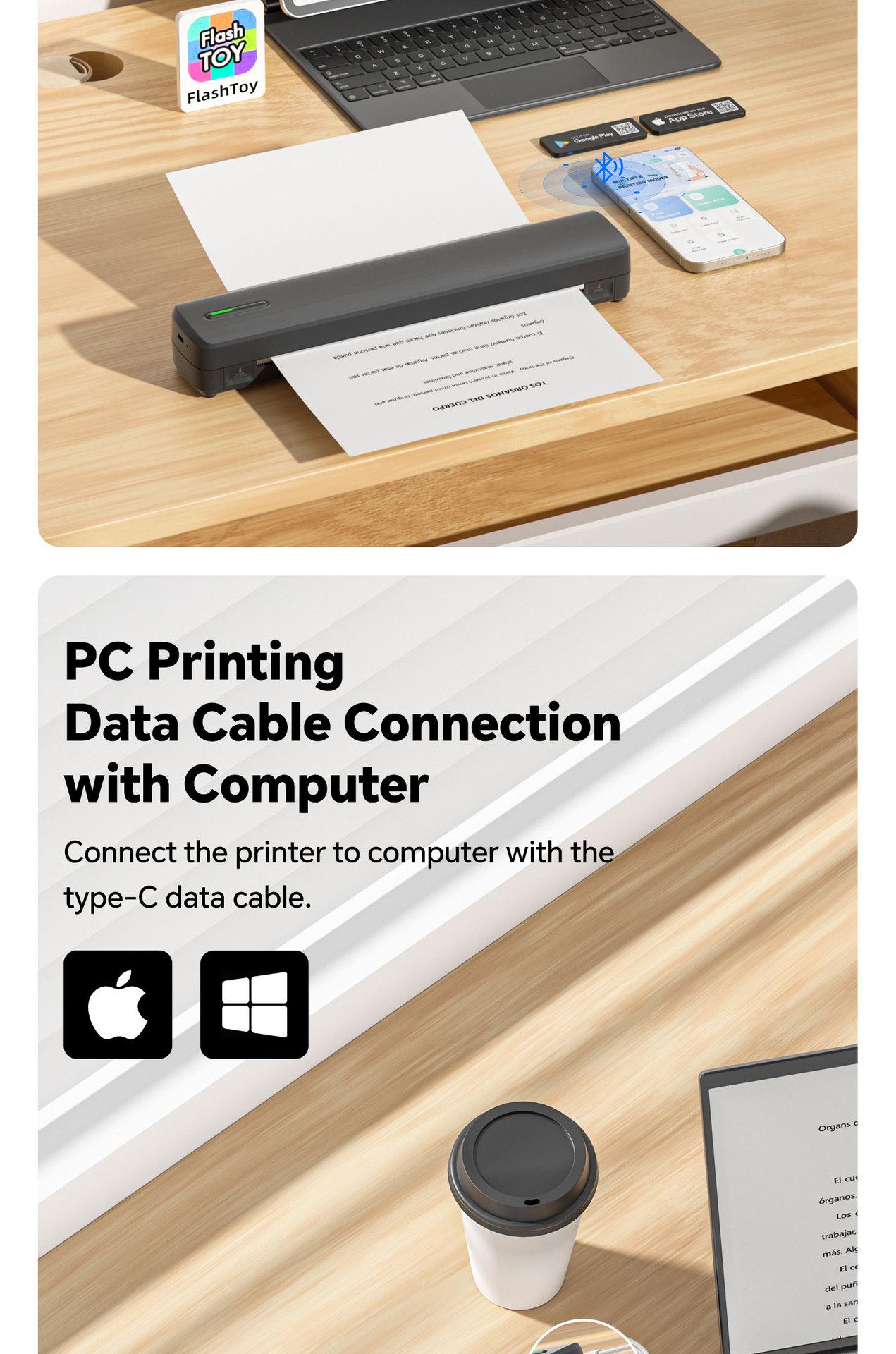 Portable Thermal Printer D810 - Wireless A4 Printer for Office School Travel Home Tattoo Scenarios Ideal Gift