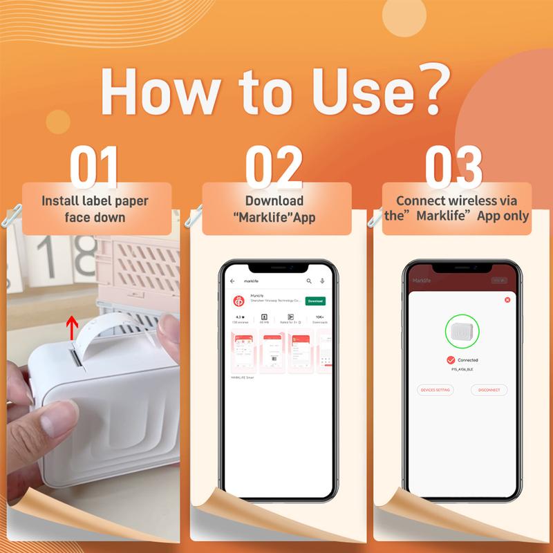 Marklife mini label maker , portable Bluetooth wireless printer, easy to use. Can print thank you labels, item labels, and spice jar labels, suitable for office, home, and students.