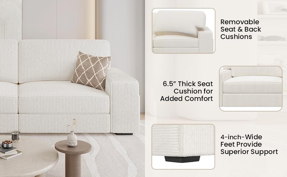 Yaheetech 83.5″ W 2-seater Upholstered Couch, Modern Corduroy Fabric Sofa Couch with Side Storage Pockets, USB Charging Ports for Living Room, 2 Packages Delivery
