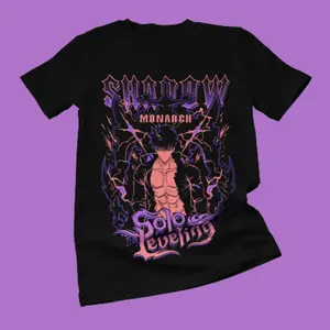 Solo Leveling Shirt, Shadow Monarch Sung Jin Woo Anime Graphic Tee, Dark Purple Action Manhwa T-Shirt, Streetwear Unisex Otaku Gift for Fans ,Made In USA