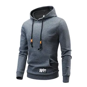 Men's Hooded Sweatshirt Loose Fit Warm Solid Color Long-Sleeved Pullover Fashionable Casual Running Shirt with Drawstring