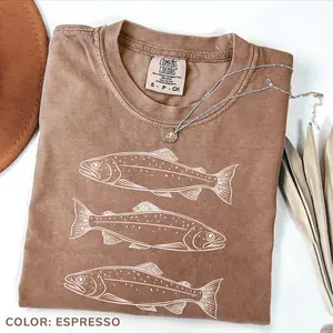 Comfort Colors Trout Fish Tattoo Style Shirt, Fishing TShirt, Fish Lover Shirt, Fisherman Trout Fishing Tee, Shirt for Fishing, Cotton Fabric