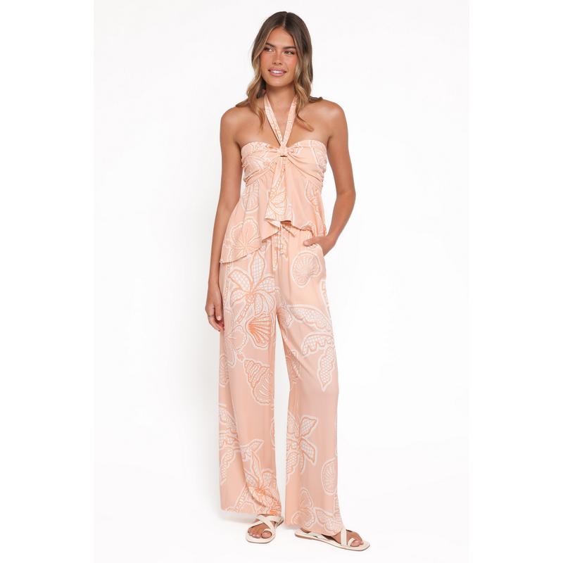 Lira Tie Waist Pant - Peach Floral