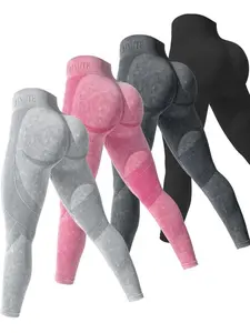 Women’s solid-color sports leggings 4-pack: fitness leggings, breathable comfortable seamless yoga leggings, seamless shaping shadow leggings, high-waisted 3D molded shapewear yoga pants, butt-lifting smile-line sports leggings