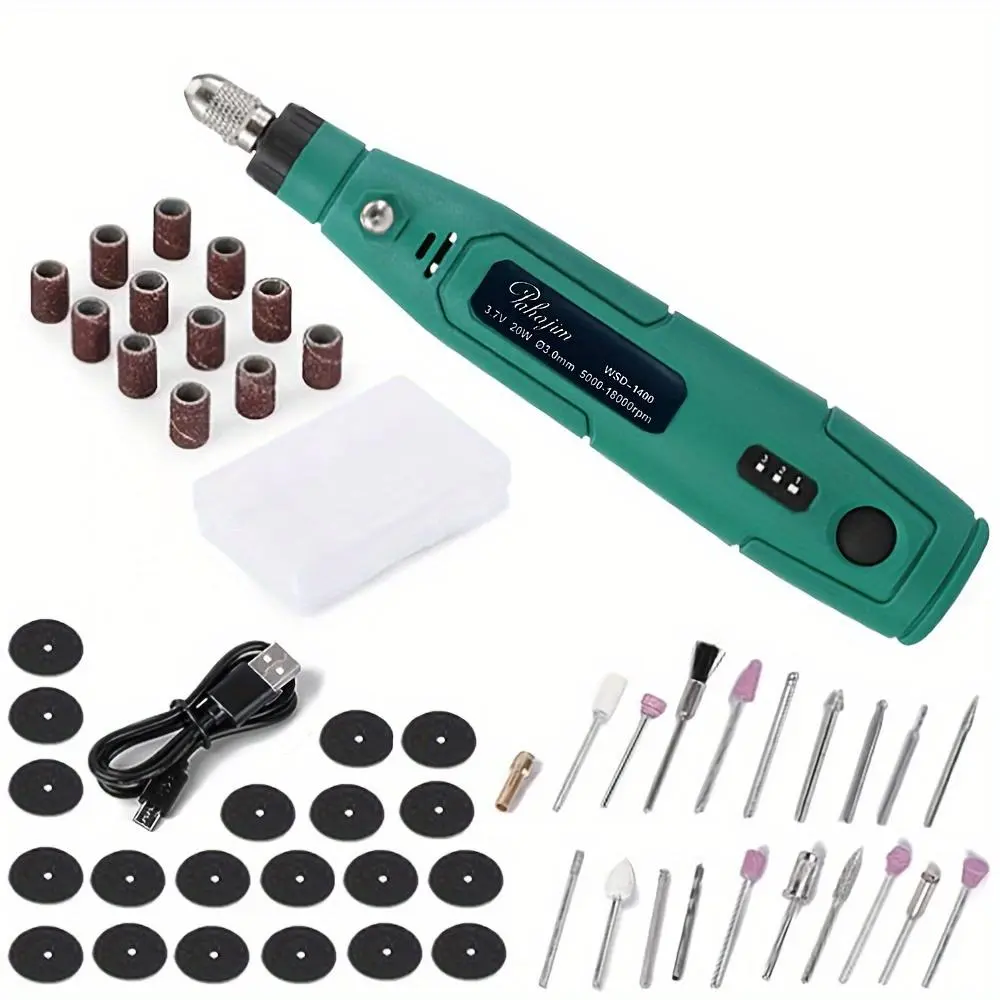 3.7V USB Rechargeable Mini Rotary Tool Set - 3-Speed, 44pcs Kit with Drill Bits, Protective Cap, Sanding & Drilling Functions for DIY Creations, Compatible with Textiles, Soft Furnishings & Pillows