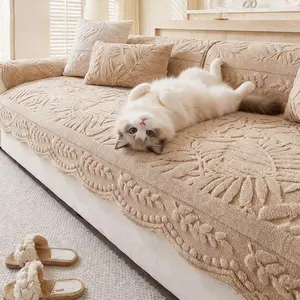 [Gift Choice] 1 Count Sofa Cover for 1-4 Seater NO BACK OR ARMREST Solid Color Jacquard Sofa Protector, Anti-slip Couch Bench Cover, Machine Washable Slipcover, Pet-friendly sofa Towel Mat for Home, Living Room, Dormitory, Hotel, Beige, Gray