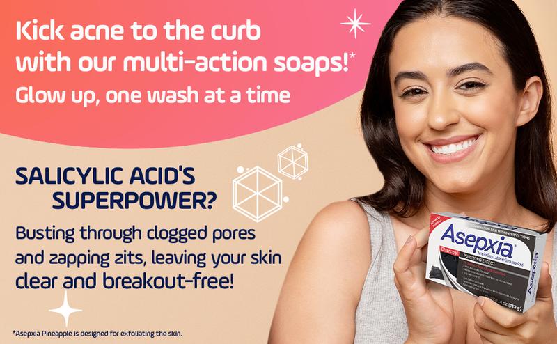Asepxia with Activated Charcoal, 5 Pack, Purifying Effect Acne Treatment Bar Soap with Salicylic Acid, 4 Ounce each, 5Pack Asepxia with Activated Charcoal, 5 Pack, Purifying Effect Acne Treatment Bar Soap with Salicylic Acid, 4 Ounce each, 5Pack