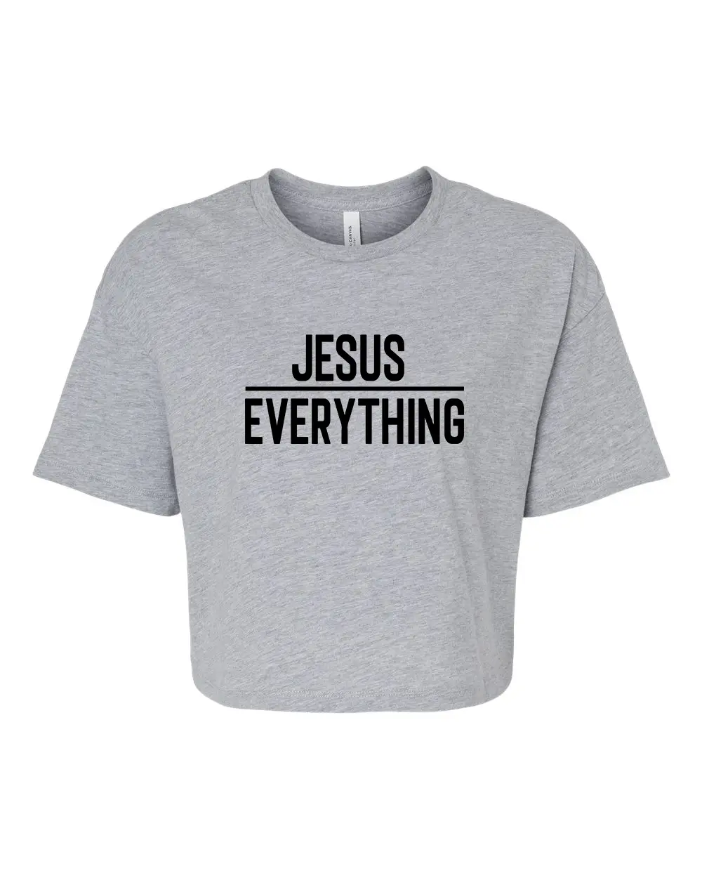 Trenz Shirt Company Women's Christian Short-Sleeve Cropped Cotton Tshirt - Lightweight, Breathable Fabric, Casual Fit, Graphic Style Tee Jersey, Jesus Over Everything Bible Scripture & Cross Design, Lady, Fashion