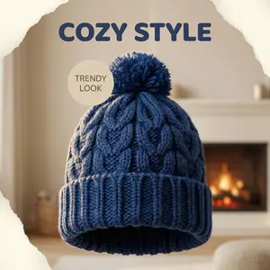 Autumn & Winter Warm Knitted Woolen Hat for Men & Women | Ear Protection Cold Beanie with Pom Pom | Cable-Knit Design | Big Head Circumference Fit | Cozy Soft Headwear | Ideal for Skiing, Hiking & Daily Commute | Perfect Gift for Him or Her