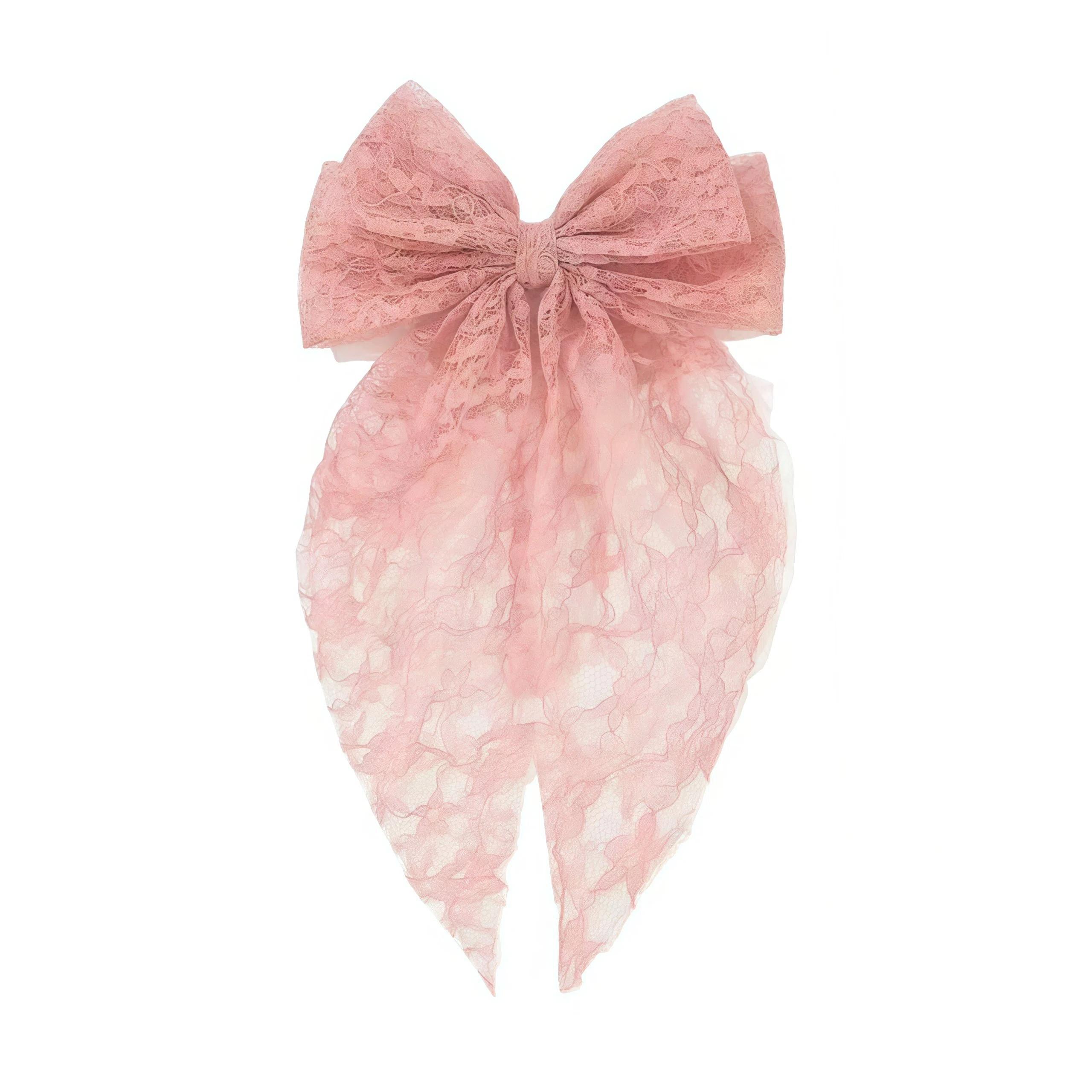 Layered Lace Bow Hair Clip with Flowing Ribbon Detail 3-Piece Set