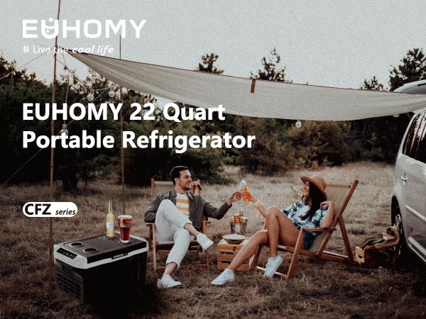 EUHOMY 12 Volt Refrigerator, 12V Car Fridge 22QT(21L) Portable Freezer(-4℉~68℉), Compressor Electric Cooler with 12/24V DC & 110-240V AC, Compressor Electric Cooler for Camping, Travel, Truck- Supports Multiple Models for Versatile Compatibility