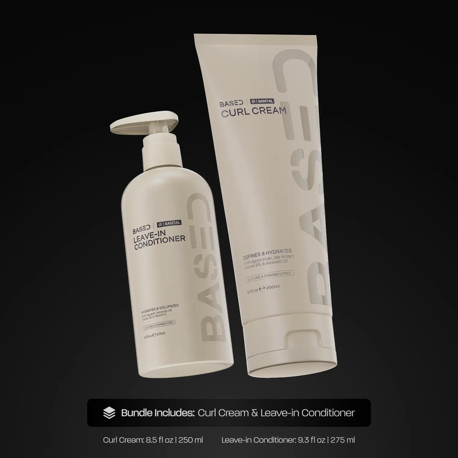 BASED Curly Duo: Science-Backed Curl Cream & Leave-In Conditioner Bundle - Defines Curls, Controls Frizz, Medium Hold with Agave & Silk Protein, Instant Hydration & Nourishment, No Cheap Fillers