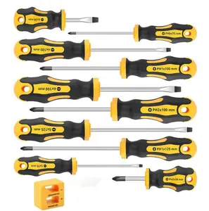 11-Piece Magnetic Screwdriver Set, 5 Phillips Heads and 5 Flat Heads Professional Cushioned Handle Screwdriver Set