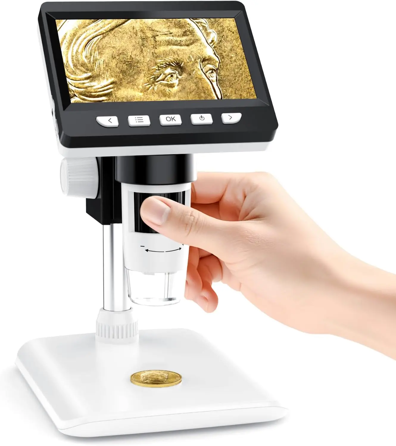 4.3" LCD Screen USB Coin Magnifier Microscope - 1080P, 8 Adjustable LED Lights, Photo/Video, Built-in Storage, Date Viewing, Windows/MacOS Compatible, Reduces Eye and Neck Strain, Science Toy for Students, Coin Collectors' Gift