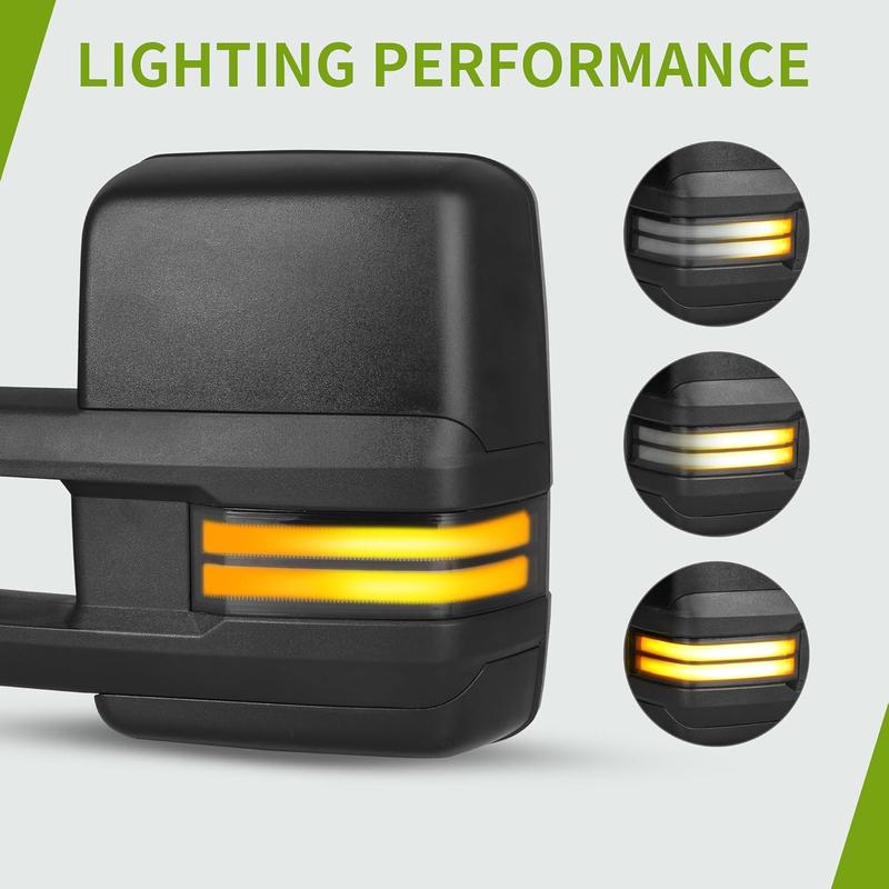 YITAMOTOR Tow Mirrors Compatible with 2014-2018 Chevy Silverado GMC Sierra 1500 2500HD 3500HD, LED Turn Signal Sequence Light Power Heated Telescoping Pair Black