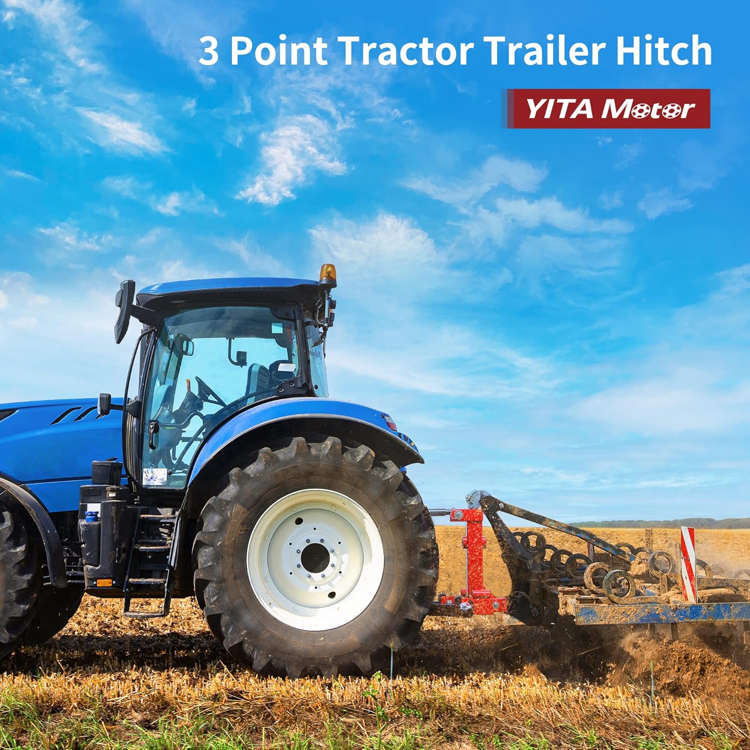 YITAMOTOR 3 Point Trailer Hitch with 2" Receiver for Category 1 Tractors, 3000 lbs Capacity Tow Hitch with Trailer Gooseneck Ball Drawbar