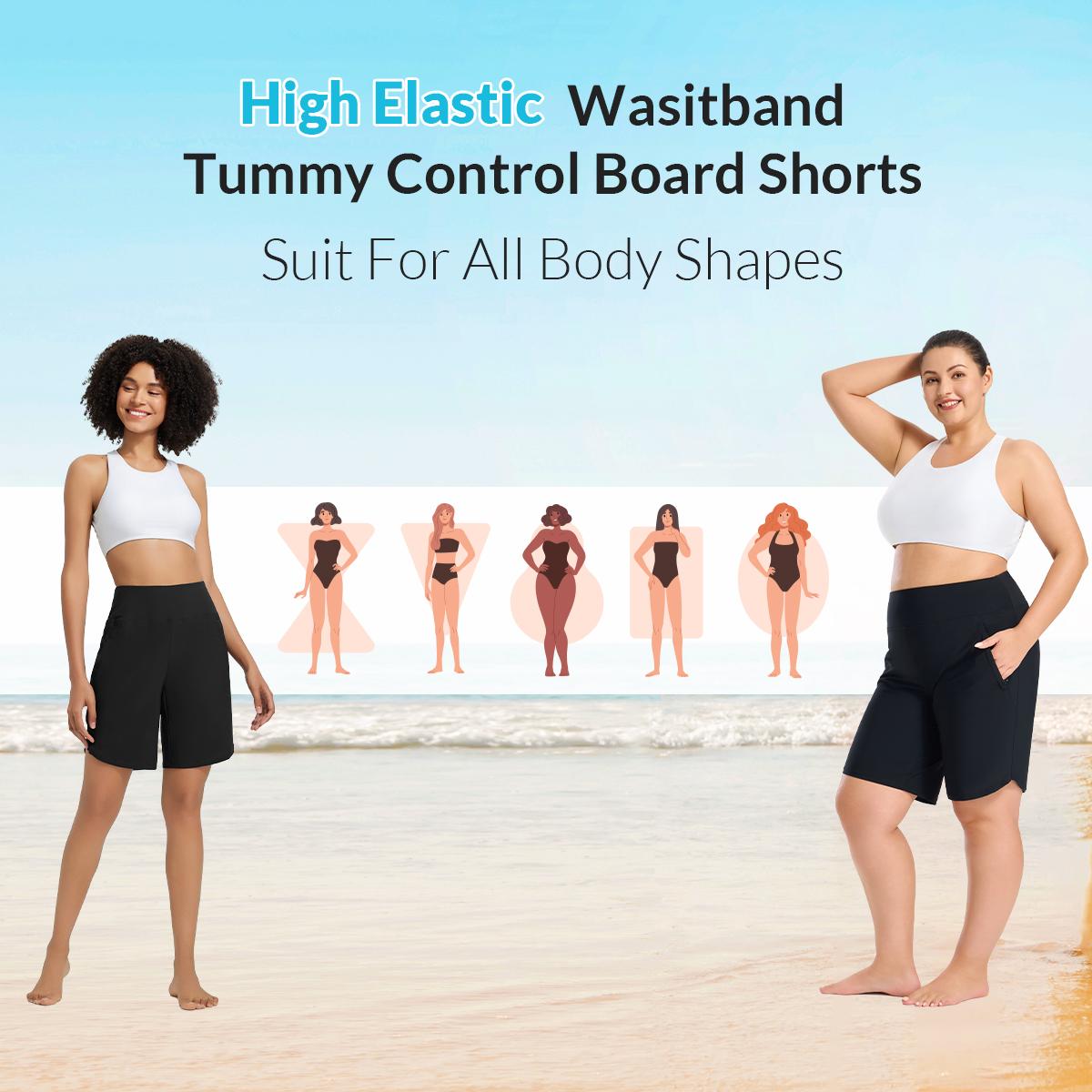 baleaf Women's 9" Board Shorts Zipper Pockets High Waisted Tummy Control Beach Shorts with Liner Activewear Tankini Bottoms Swimming Trunks