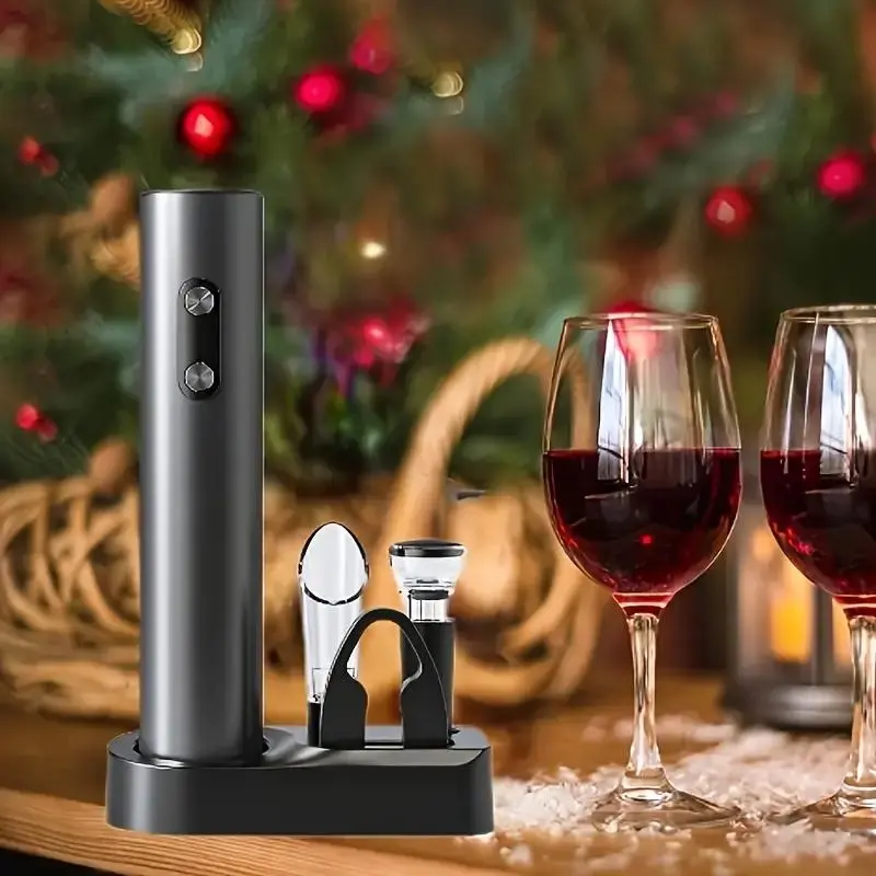 Electric Wine Opener Set, 1 Set Including Electric Corkscrew, Tinfoil Knife, Wine Pourer, Vacuum Stopper & Storage Base, Kitchen Gadgets, Home Bar Accessories, Barware, Drink Accessories, Perfect Gift for Wine Lovers