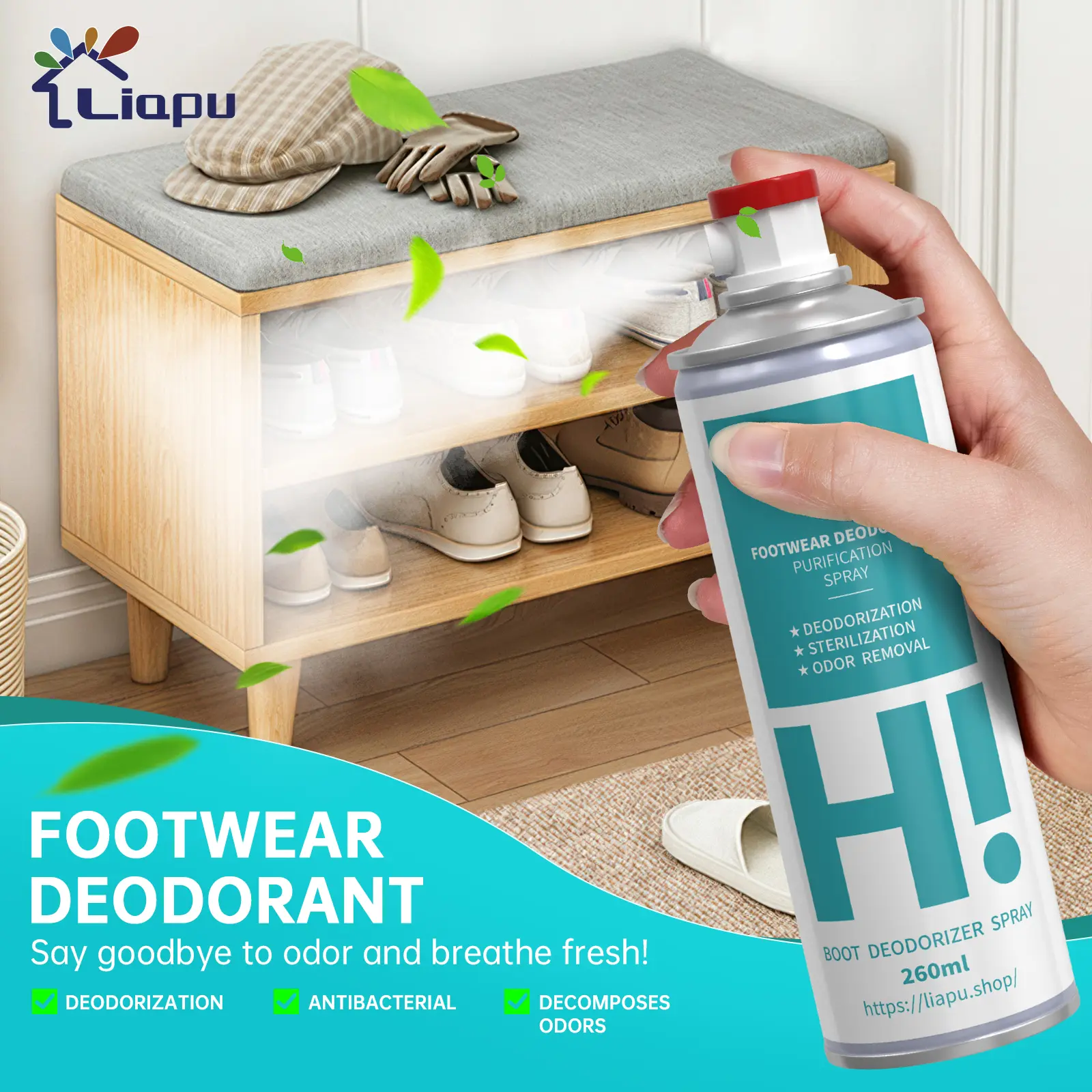 LIAPU Footwear Deodorizer Spray 260ml – Odor Removal, Antibacterial Shoe Spray, Deodorizer for Boots, Sneakers, Sports Shoes & Daily Footwear Deodorising Spray