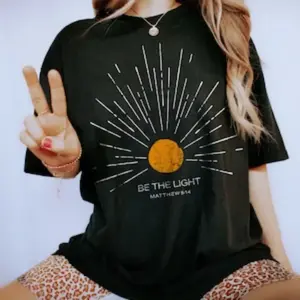 [100% Cotton] Be The Light Mathew  Vintage Bible Verse Christian Celestial Tshirt, Boho Shirt, Sun Shirt, Inspirational Gift T-Shirt For Men And Women