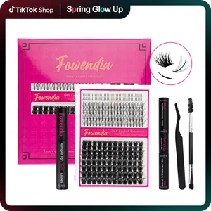 Fowendia Lashes Lavish Lash Clusters Kit | Waterproof Clusters DIY Lash Extension Kit | Individual Cluster Eyelash Extensions D Curl Kit with Bottom Lashes Wispy, Lash Bond & Seal Glue, Lash Tweezers | At-Home Makeup Cosmetic dealsforyoudays
