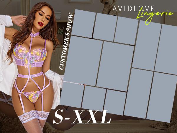 Avidlove Garter Lingerie Sets for Women Lace With Removable Choker Floral Embroidered Underwire Lingerie