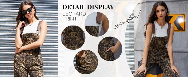 Zhangyan Valentine's Gifts Leopard Print Overalls for Women Stretch Denim Loose Fit Bib Coveralls Cheetah Spring Fall Winter Outfits Y2K Fashion Animal Sleeveless Jumpsuits Straight Leg Pants Mom Wife Womenswear Rompers
