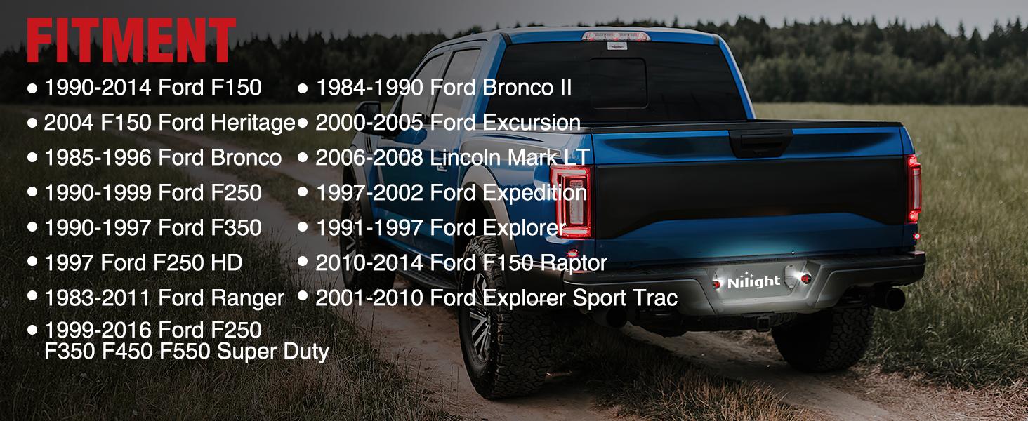 Nilight License Plate Lights Compatible with 1990-2003 2004 2005-2008 2009 2010 2011 2012 2013 2014 Ford F150 1999-2016 F250 F350 F450 F550 Super Duty with Red OLED Neon Tube 6000K White 2PCS Pack waterproof kit