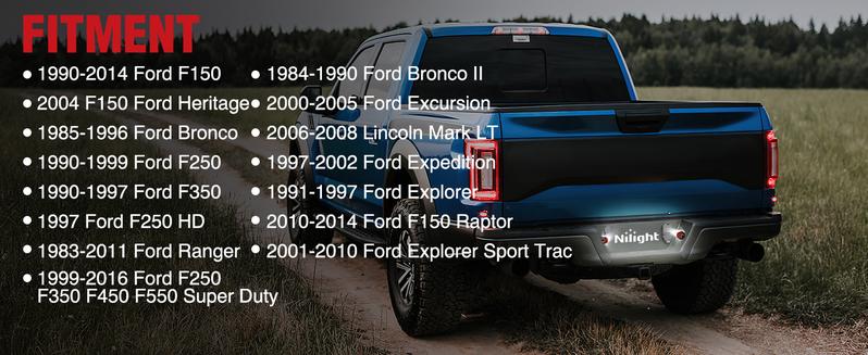 Nilight License Plate Lights Compatible with 1990-2003 2004 2005-2008 2009 2010 2011 2012 2013 2014 Ford F150 1999-2016 F250 F350 F450 F550 Super Duty with Red OLED Neon Tube 6000K White 2PCS Pack waterproof kit